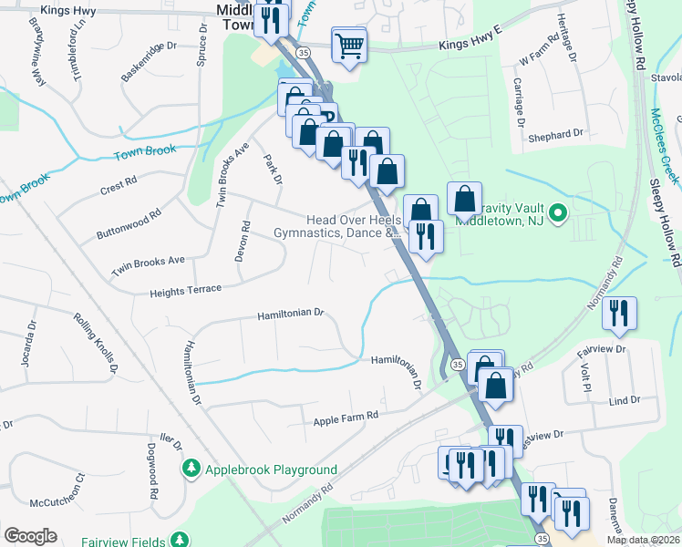 map of restaurants, bars, coffee shops, grocery stores, and more near 109 Birchwood Lane in Middletown Township