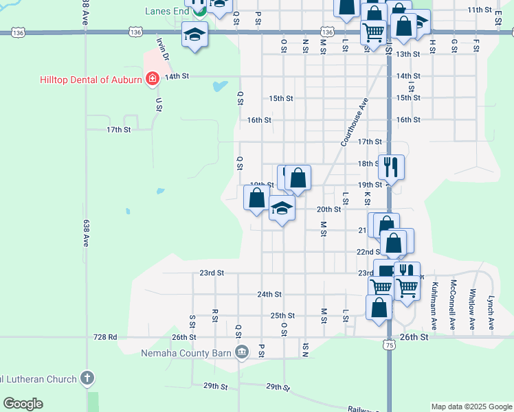 map of restaurants, bars, coffee shops, grocery stores, and more near 1922 P Street in Auburn