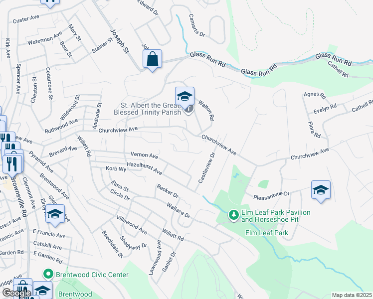 map of restaurants, bars, coffee shops, grocery stores, and more near 210 Village Drive in Pittsburgh