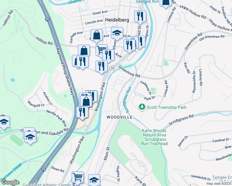 map of restaurants, bars, coffee shops, grocery stores, and more near 330 Old Washington Pike in Carnegie