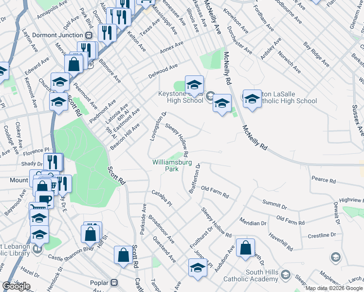 map of restaurants, bars, coffee shops, grocery stores, and more near 162 Sleepy Hollow Road in Pittsburgh
