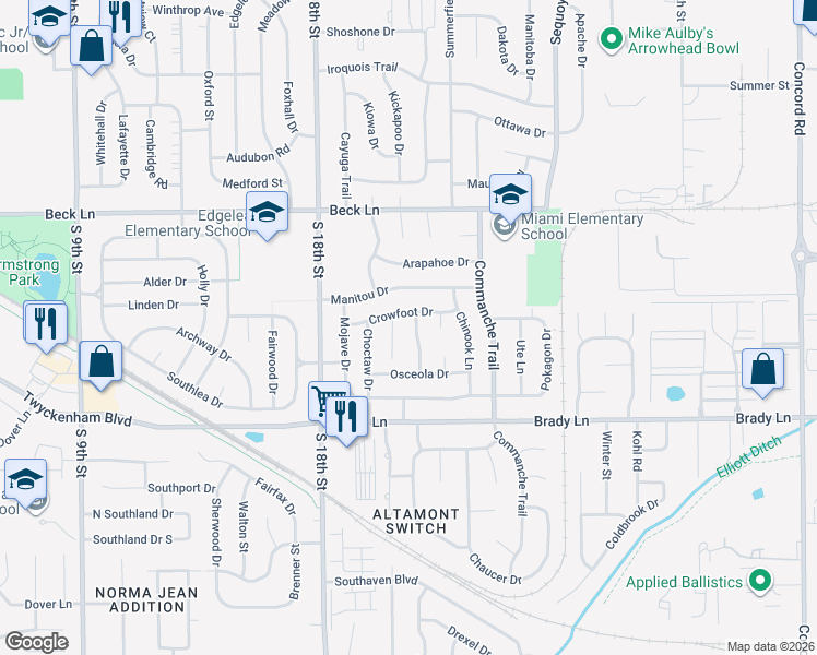 map of restaurants, bars, coffee shops, grocery stores, and more near 3004 Chickasaw Lane in Lafayette