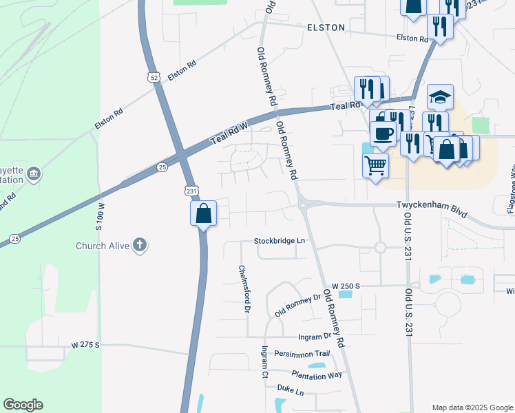 map of restaurants, bars, coffee shops, grocery stores, and more near 3085 Brunswick Court North in Lafayette