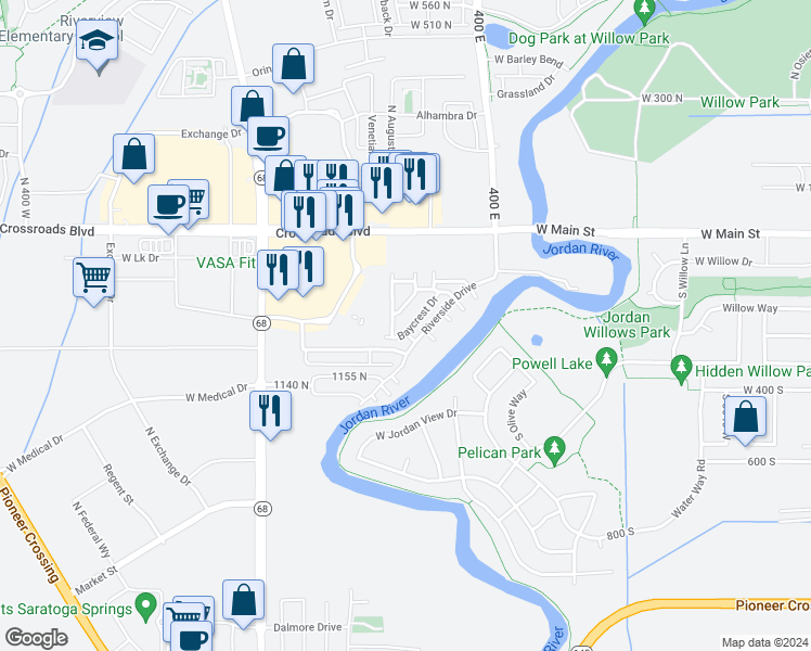 map of restaurants, bars, coffee shops, grocery stores, and more near 1223 Baycrest Drive in Saratoga Springs