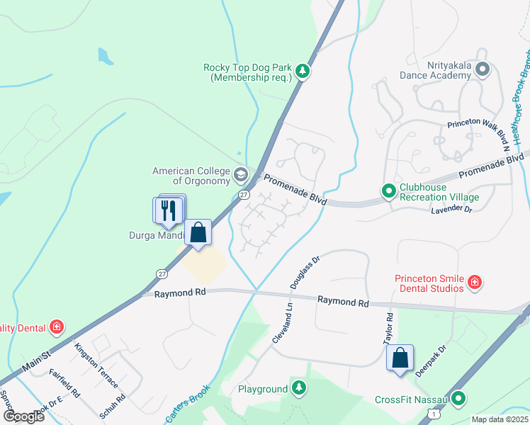 map of restaurants, bars, coffee shops, grocery stores, and more near 5 Marigold Court in Princeton