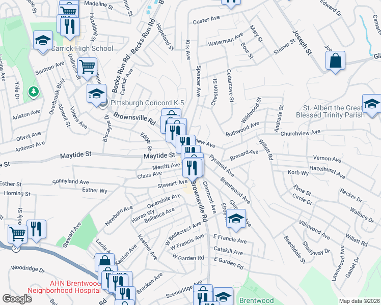 map of restaurants, bars, coffee shops, grocery stores, and more near 112 Sankey Avenue in Pittsburgh