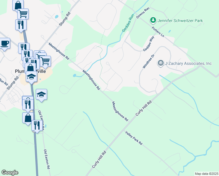 map of restaurants, bars, coffee shops, grocery stores, and more near 5603 Timberly Lane in Pipersville