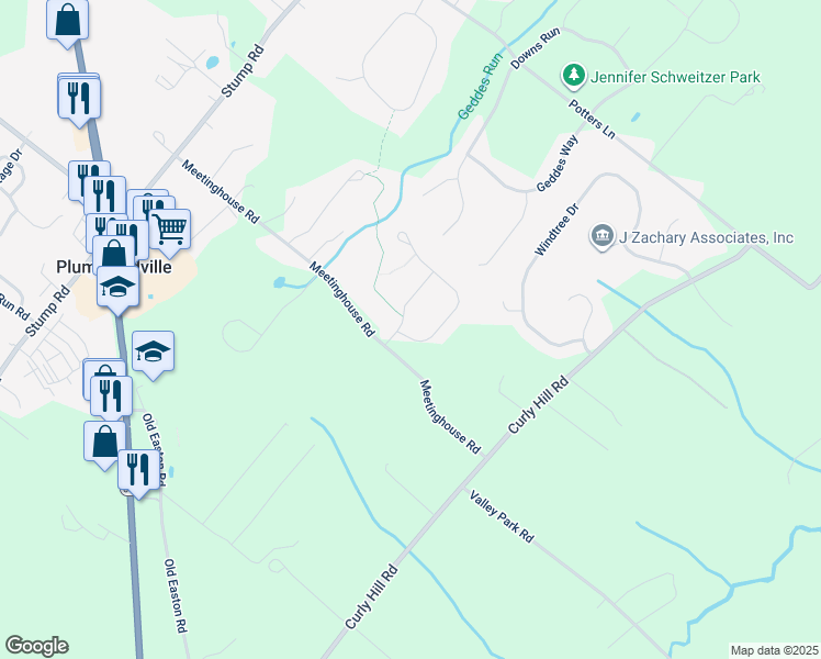 map of restaurants, bars, coffee shops, grocery stores, and more near 5603 Timberly Lane in Pipersville