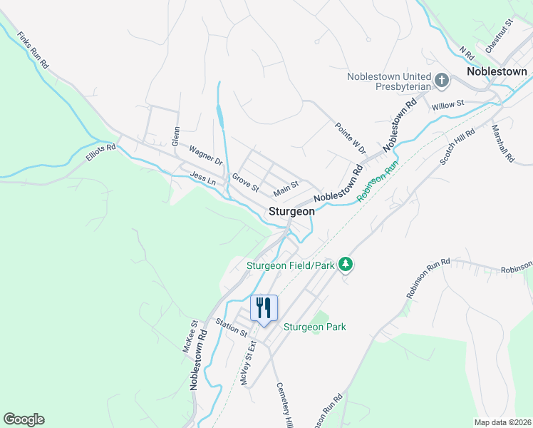 map of restaurants, bars, coffee shops, grocery stores, and more near 538 Finks Run Road in McDonald