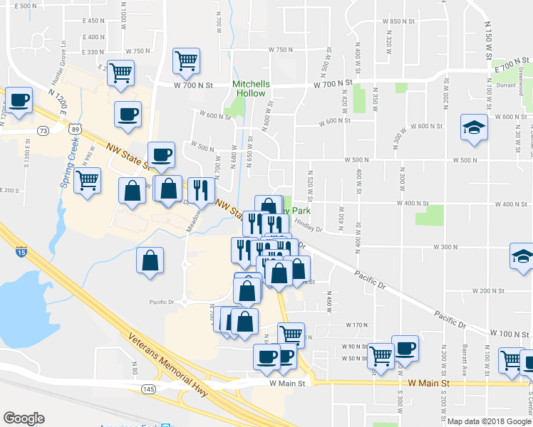 map of restaurants, bars, coffee shops, grocery stores, and more near 362 North 580 West Street in American Fork