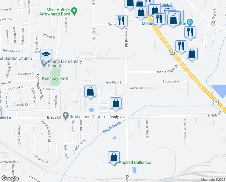 map of restaurants, bars, coffee shops, grocery stores, and more near 3071 Pheasant Run Drive in Lafayette
