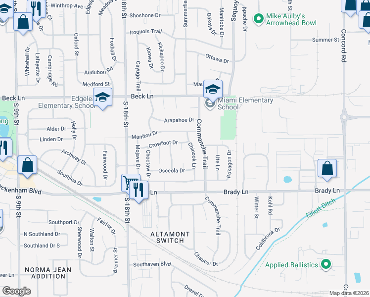 map of restaurants, bars, coffee shops, grocery stores, and more near 60 Inca Court in Lafayette