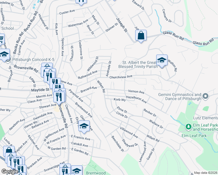 map of restaurants, bars, coffee shops, grocery stores, and more near 3005 Vernon Avenue in Pittsburgh