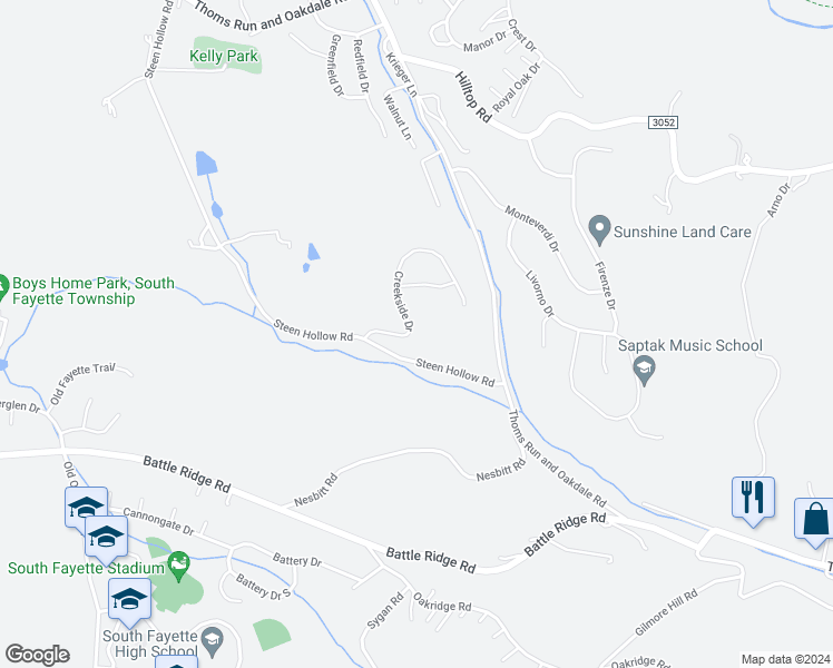 map of restaurants, bars, coffee shops, grocery stores, and more near 231 Steen Hollow Road in Oakdale