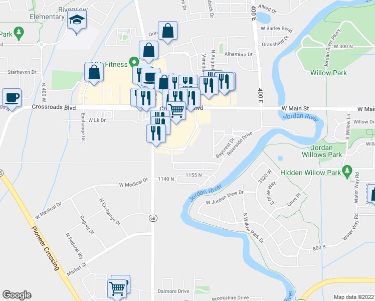 map of restaurants, bars, coffee shops, grocery stores, and more near 1264 Commerce Drive in Saratoga Springs