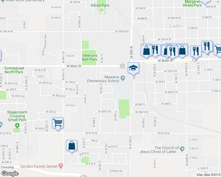 map of restaurants, bars, coffee shops, grocery stores, and more near 262 South 680 West in Lehi