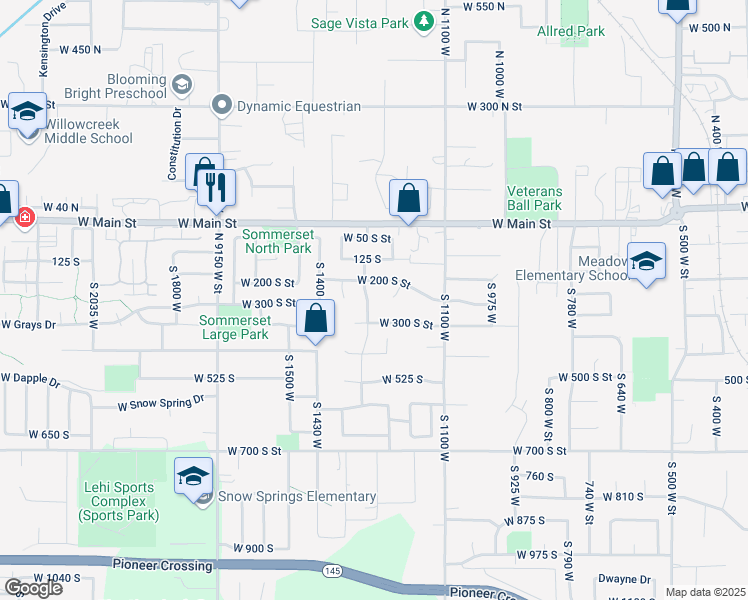 map of restaurants, bars, coffee shops, grocery stores, and more near 287 South 1300 West in Lehi