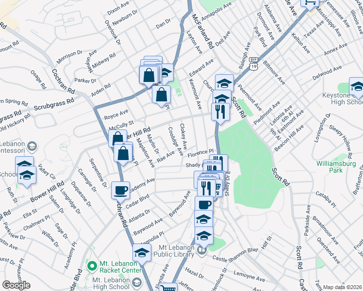 map of restaurants, bars, coffee shops, grocery stores, and more near 450 Coolidge Avenue in Pittsburgh