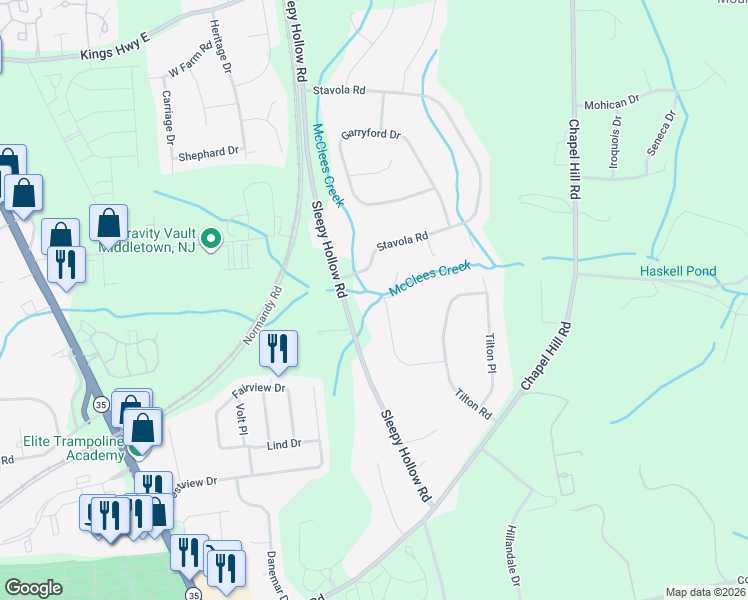 map of restaurants, bars, coffee shops, grocery stores, and more near 50 Farm Road in Monmouth County