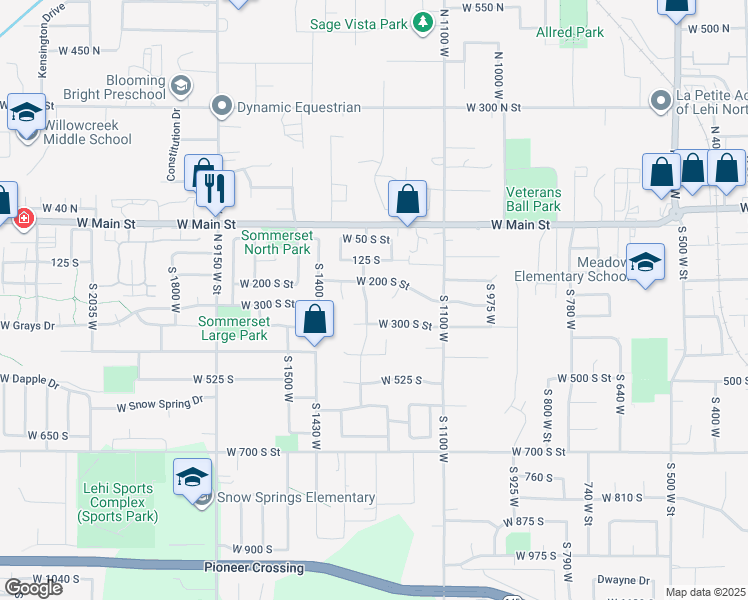 map of restaurants, bars, coffee shops, grocery stores, and more near 265 South 1300 West in Lehi