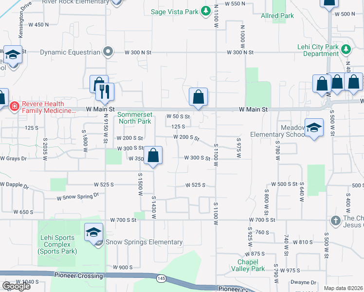 map of restaurants, bars, coffee shops, grocery stores, and more near 265 South 1300 West in Lehi