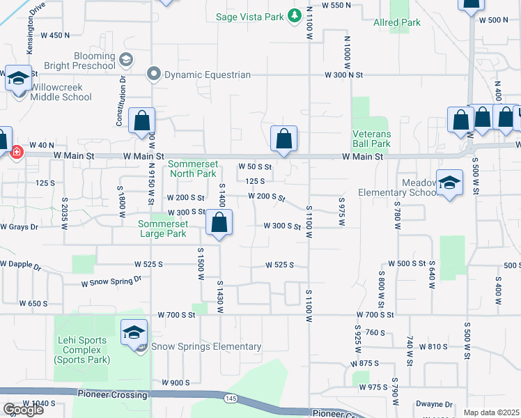 map of restaurants, bars, coffee shops, grocery stores, and more near 287 South 1300 West in Lehi