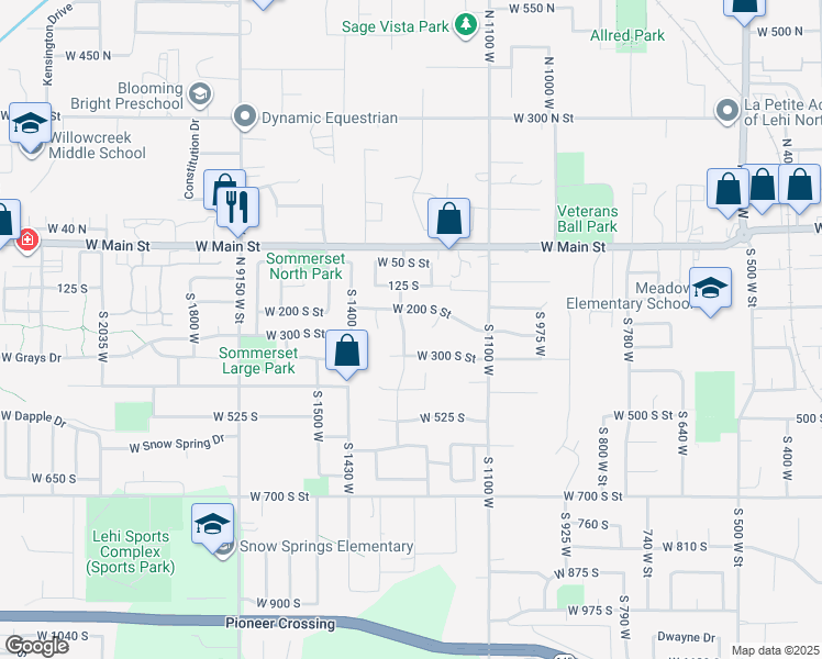 map of restaurants, bars, coffee shops, grocery stores, and more near 265 South 1300 West in Lehi