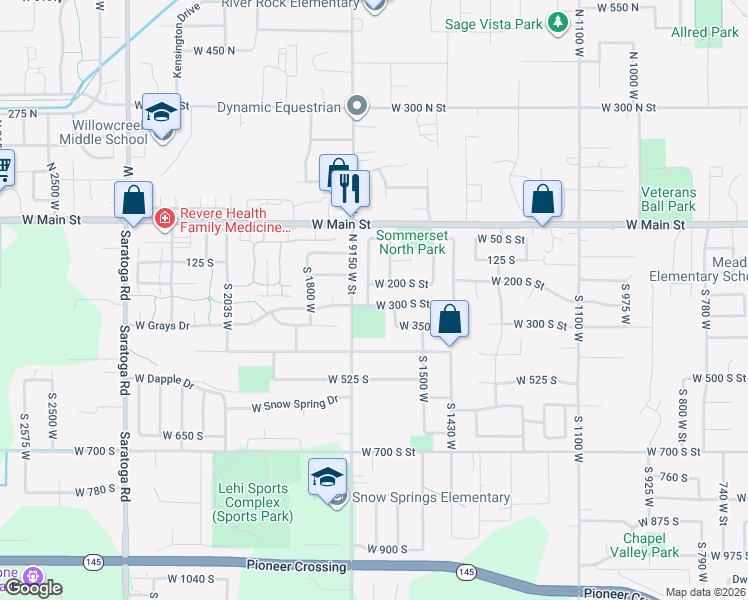 map of restaurants, bars, coffee shops, grocery stores, and more near 285 South 1675 West Street in Lehi