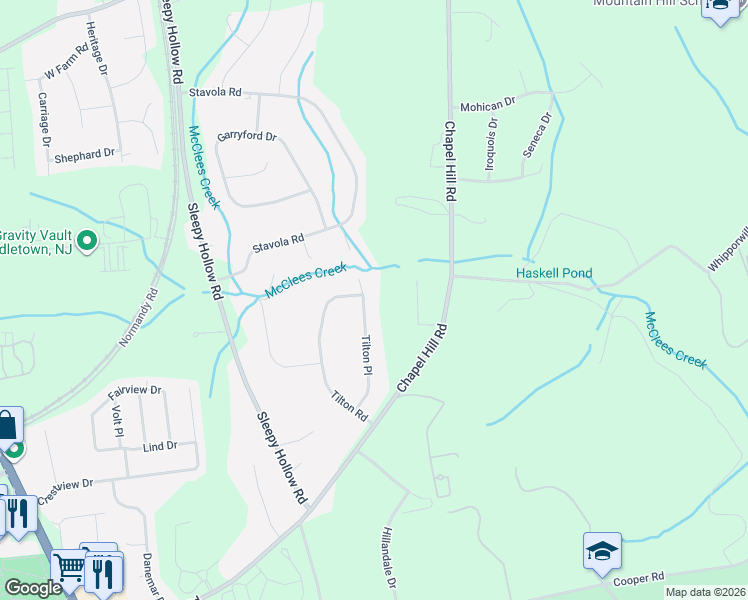 map of restaurants, bars, coffee shops, grocery stores, and more near 825 Tilton Place in Middletown Township