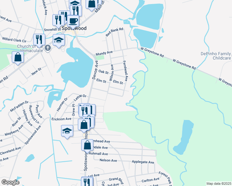 map of restaurants, bars, coffee shops, grocery stores, and more near 74 Walnut Street in Spotswood
