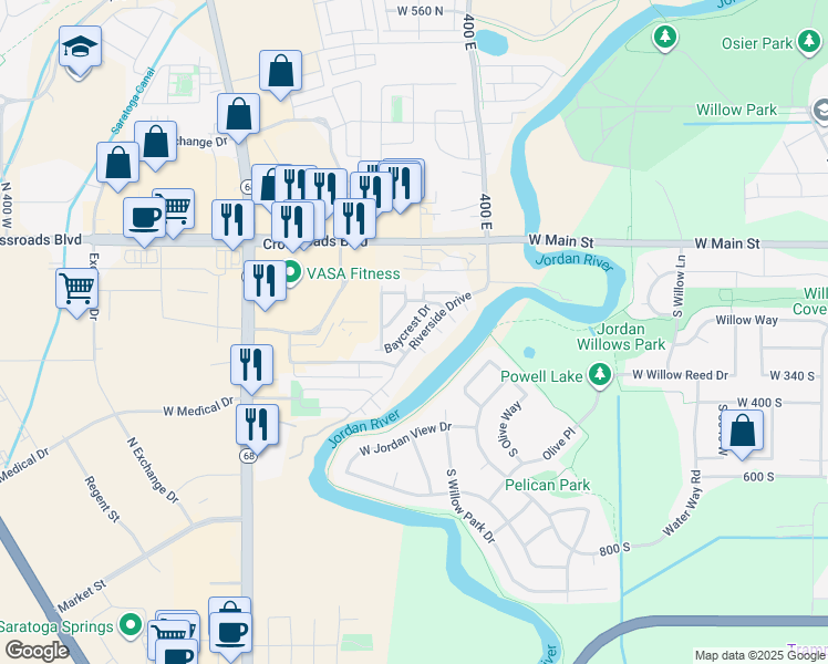map of restaurants, bars, coffee shops, grocery stores, and more near 1238 Baycrest Drive in Saratoga Springs