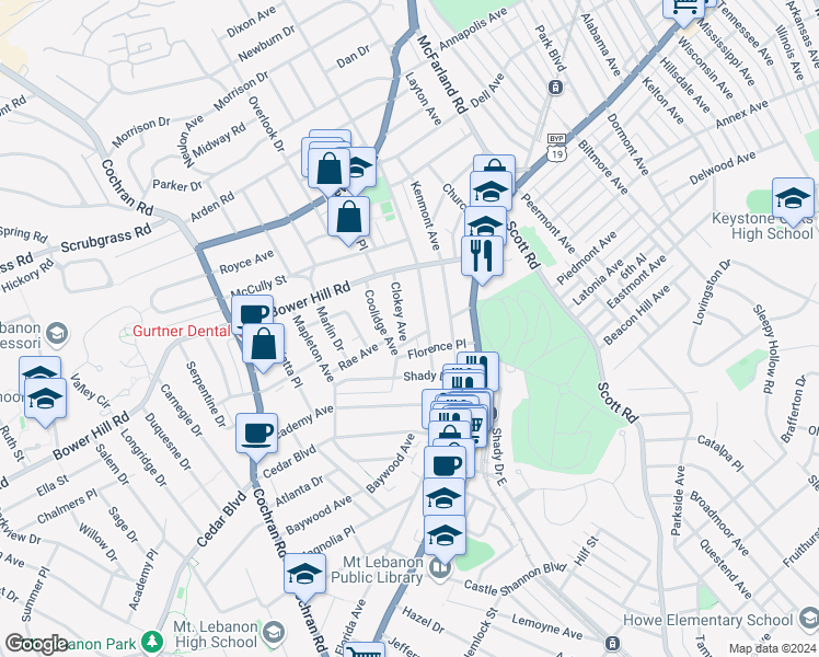 map of restaurants, bars, coffee shops, grocery stores, and more near 462 South Meadowcroft Avenue in Pittsburgh