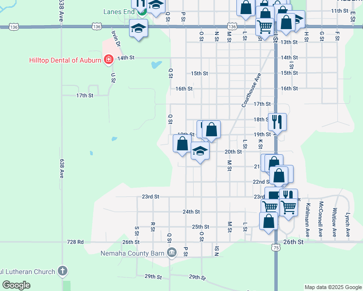 map of restaurants, bars, coffee shops, grocery stores, and more near 1922 P Street in Auburn