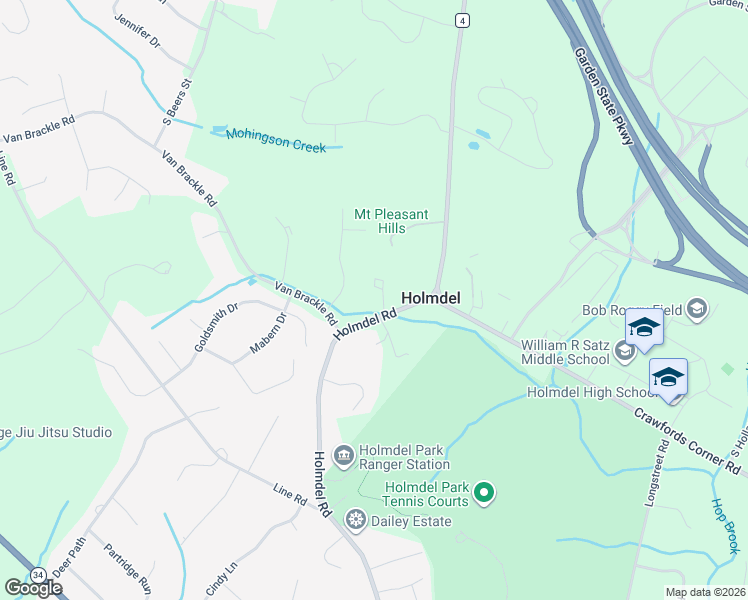 map of restaurants, bars, coffee shops, grocery stores, and more near 823B Holmdel Road in Holmdel