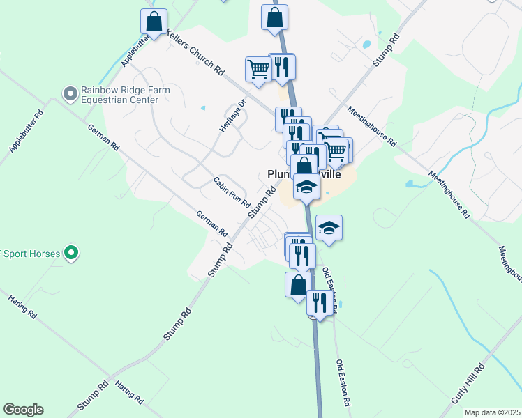 map of restaurants, bars, coffee shops, grocery stores, and more near 4864 Stump Road in Plumsteadville