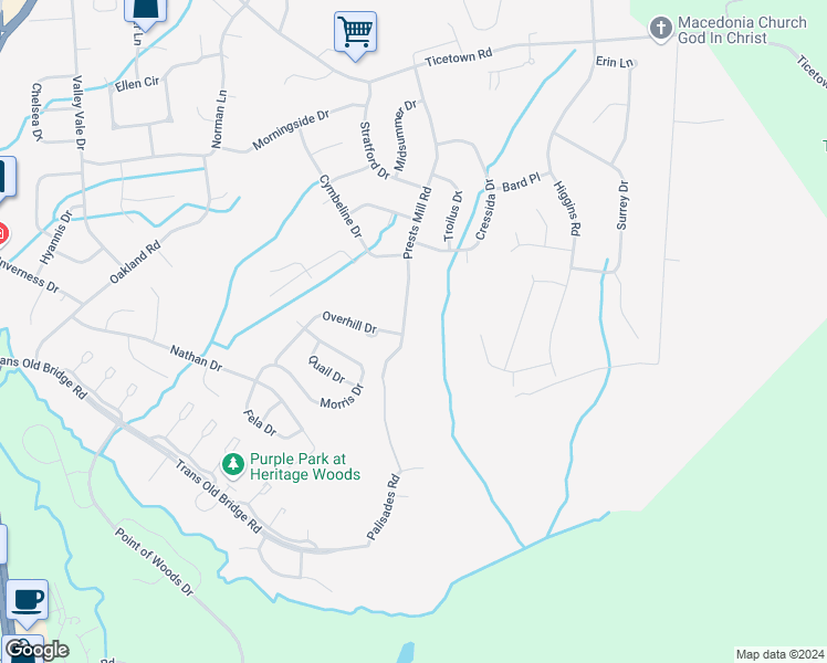map of restaurants, bars, coffee shops, grocery stores, and more near 48 Prests Mill Road in Old Bridge Township