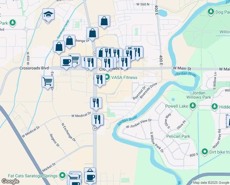 map of restaurants, bars, coffee shops, grocery stores, and more near 1304 Commerce Drive in Saratoga Springs