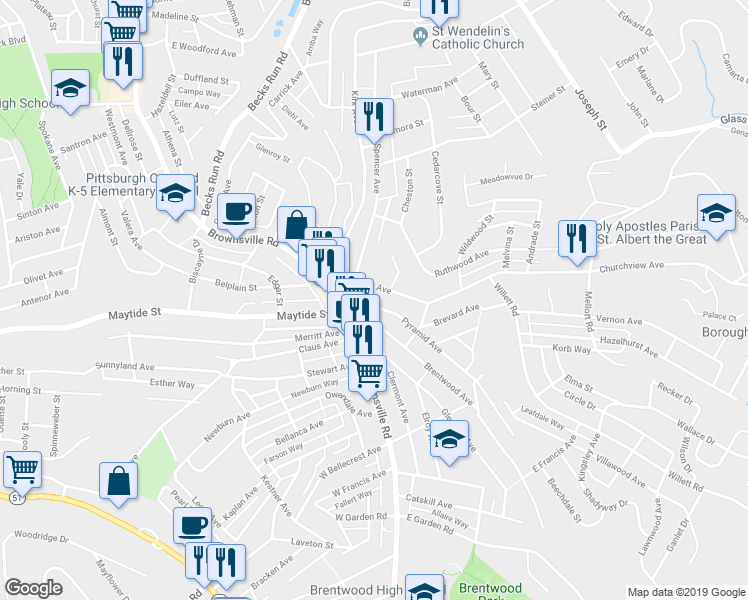map of restaurants, bars, coffee shops, grocery stores, and more near 112 Sankey Avenue in Pittsburgh