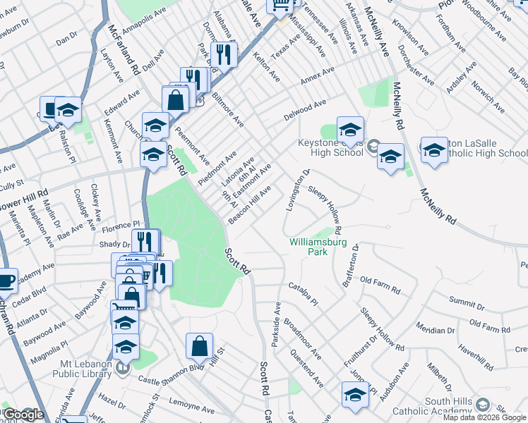map of restaurants, bars, coffee shops, grocery stores, and more near 3285 Waltham Avenue in Pittsburgh