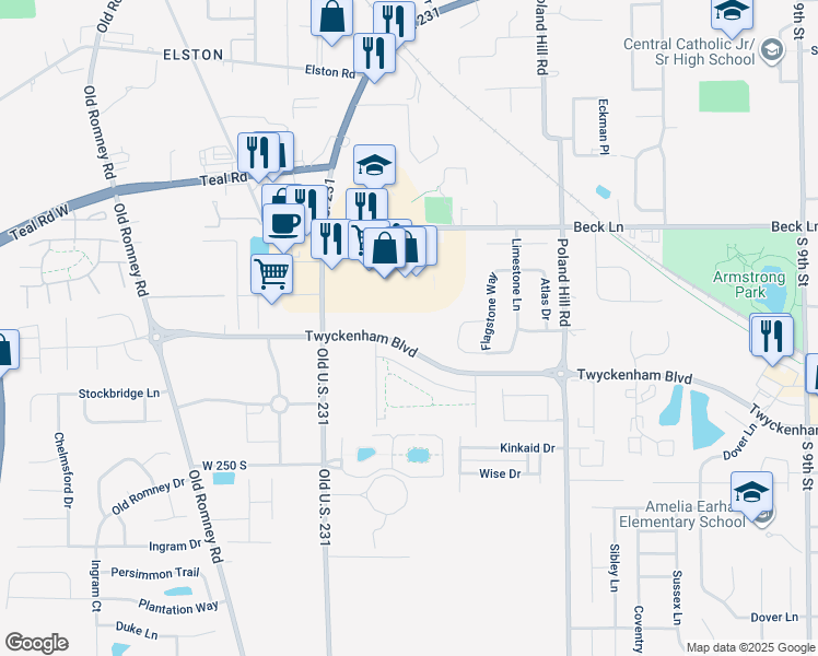 map of restaurants, bars, coffee shops, grocery stores, and more near 50 Twyckenham Boulevard in Lafayette