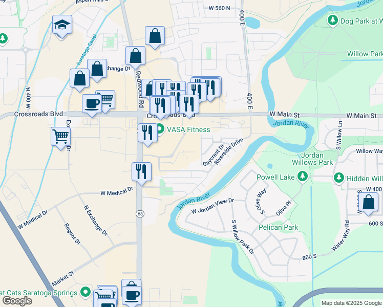 map of restaurants, bars, coffee shops, grocery stores, and more near 1272 Commerce Drive in Saratoga Springs