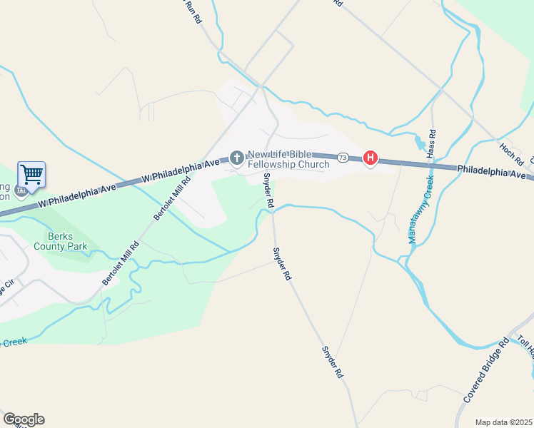 map of restaurants, bars, coffee shops, grocery stores, and more near 266 Snyder Road in Oley