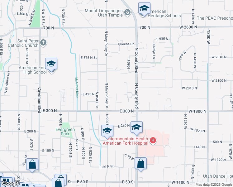 map of restaurants, bars, coffee shops, grocery stores, and more near 369 North 950 East in American Fork