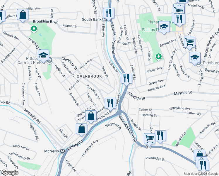 map of restaurants, bars, coffee shops, grocery stores, and more near 5 Seldon Place in Pittsburgh