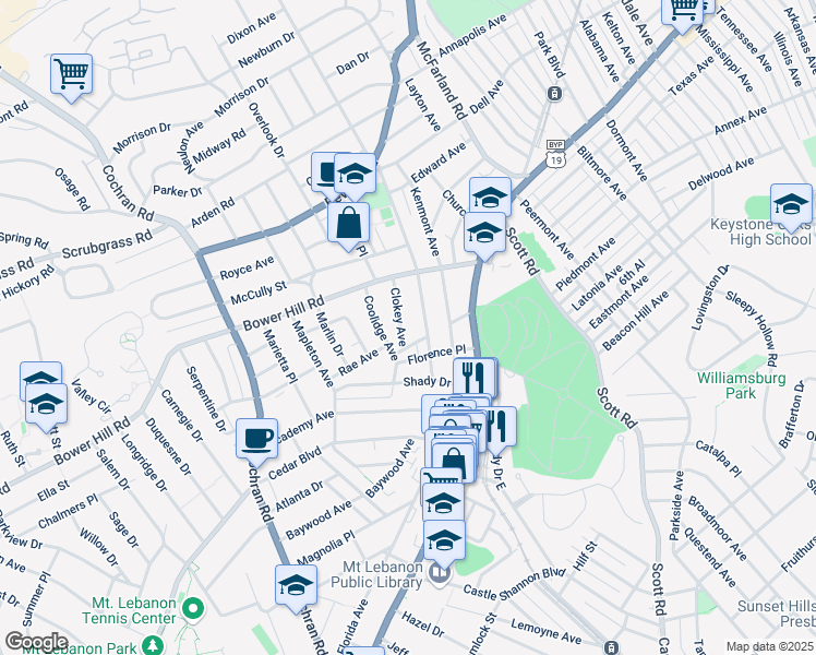 map of restaurants, bars, coffee shops, grocery stores, and more near 462 South Meadowcroft Avenue in Pittsburgh
