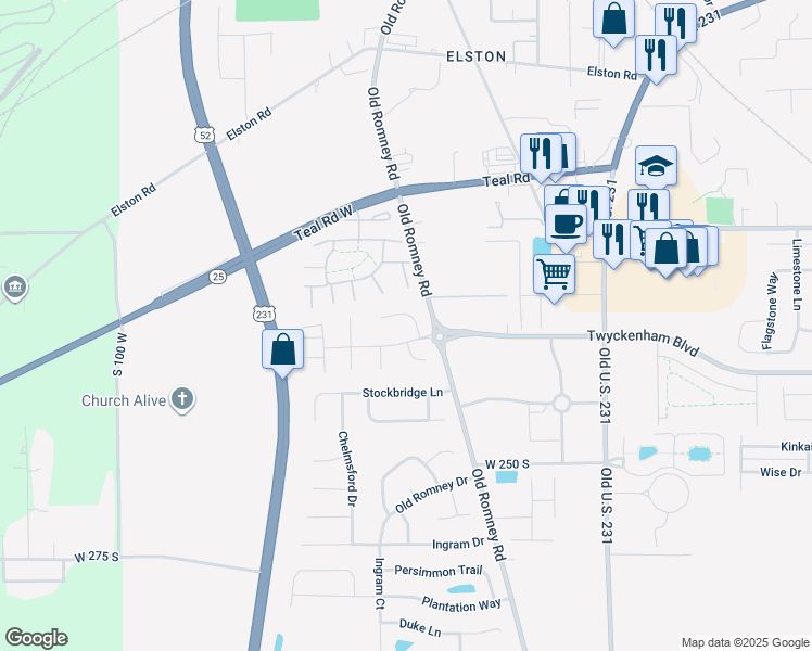 map of restaurants, bars, coffee shops, grocery stores, and more near 312B Brunswick Drive in Lafayette