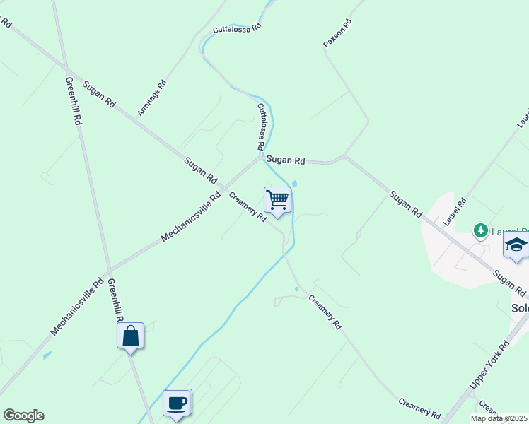 map of restaurants, bars, coffee shops, grocery stores, and more near 3320 Creamery Road in New Hope