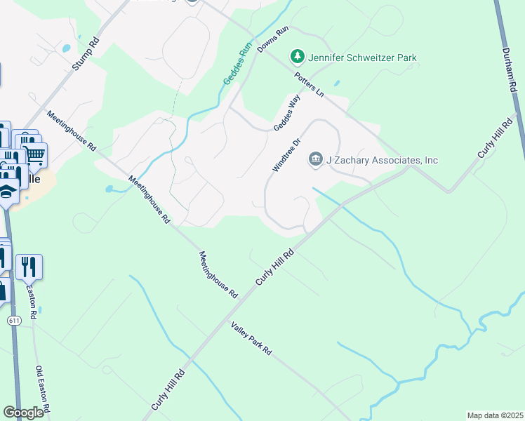 map of restaurants, bars, coffee shops, grocery stores, and more near 5617 Sagamore Court in Doylestown