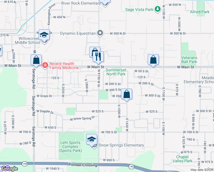 map of restaurants, bars, coffee shops, grocery stores, and more near 285 South 1675 West Street in Lehi