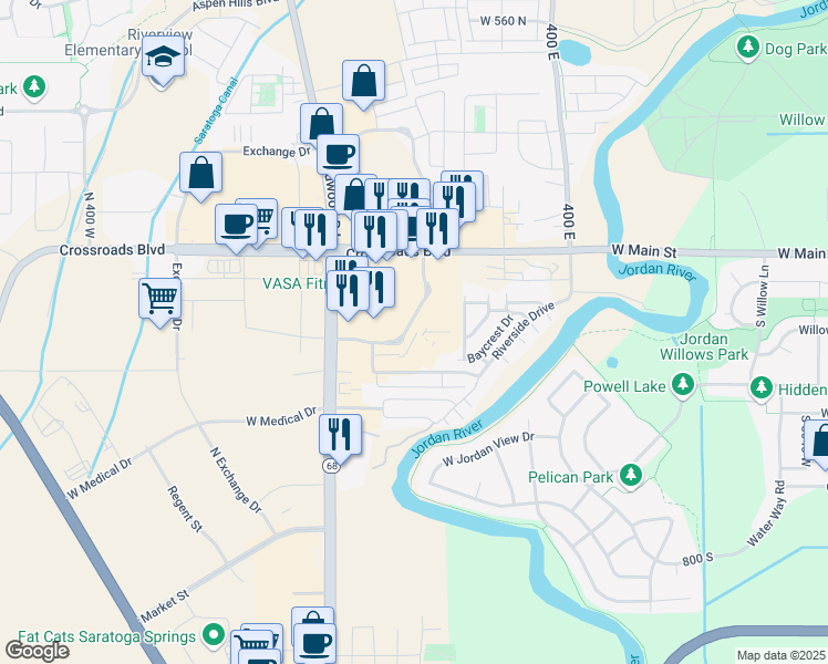 map of restaurants, bars, coffee shops, grocery stores, and more near 1310 Commerce Drive in Saratoga Springs